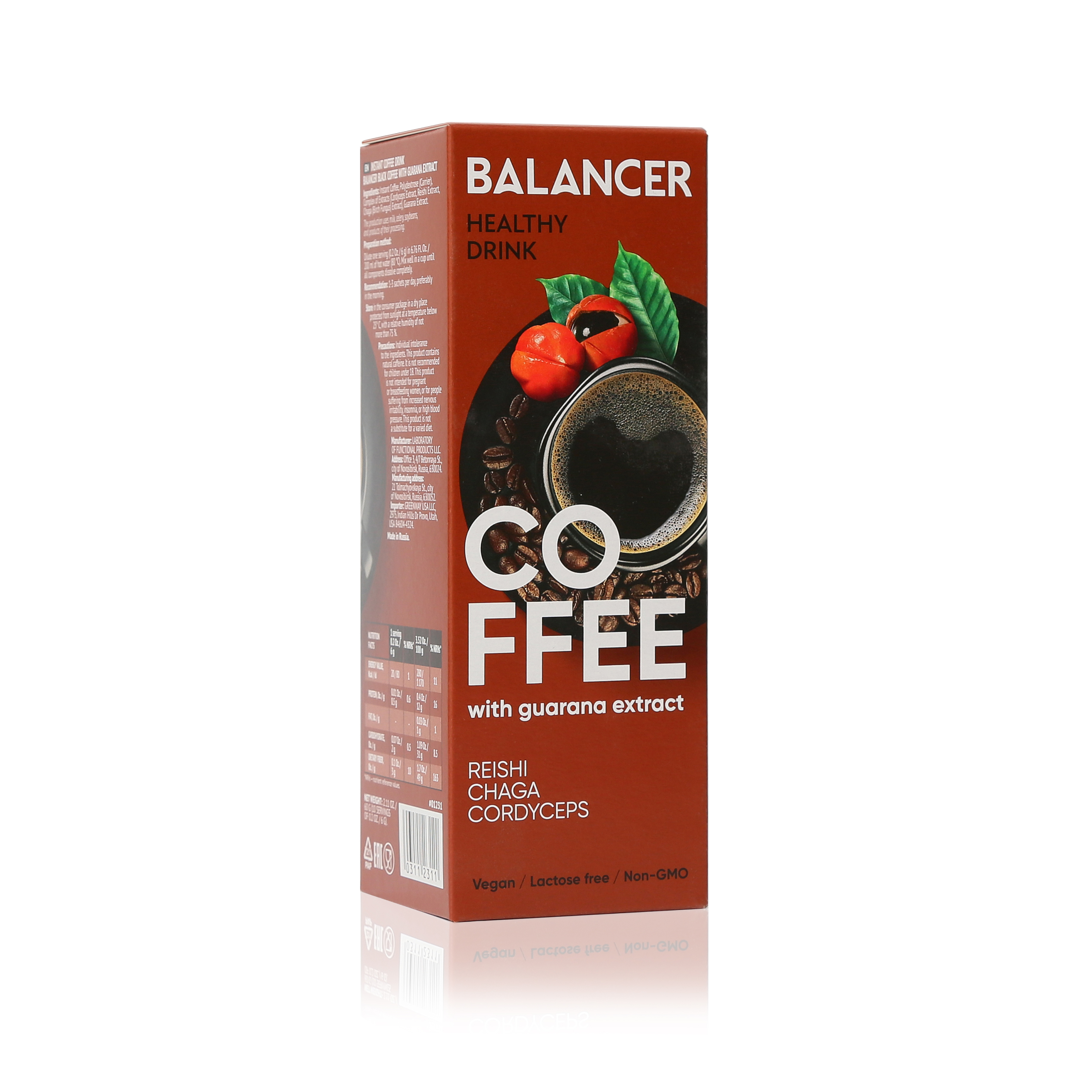 ხსნადი სასმელი BALANCER COFFEE "ყავა გუარანას ექსტრაქტით", 10  პაკეტი