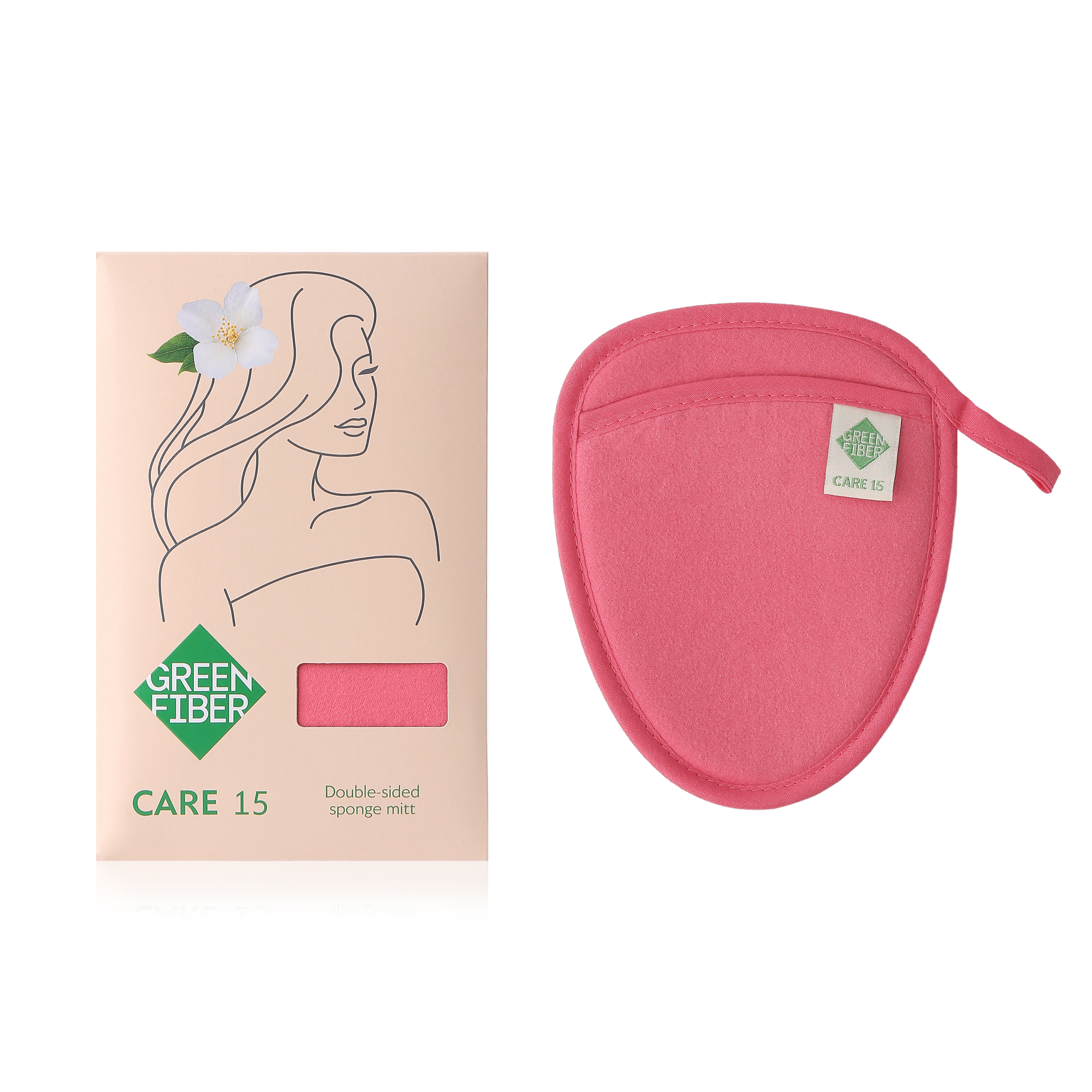 Мочалка-спонж двусторонняя Green Fiber CARE 15, коралловая