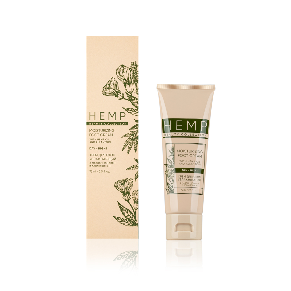Kenevir moyi va allantoinli oyoq kafti uchun HEMP namlantiruvchi kremi, 75 ml.