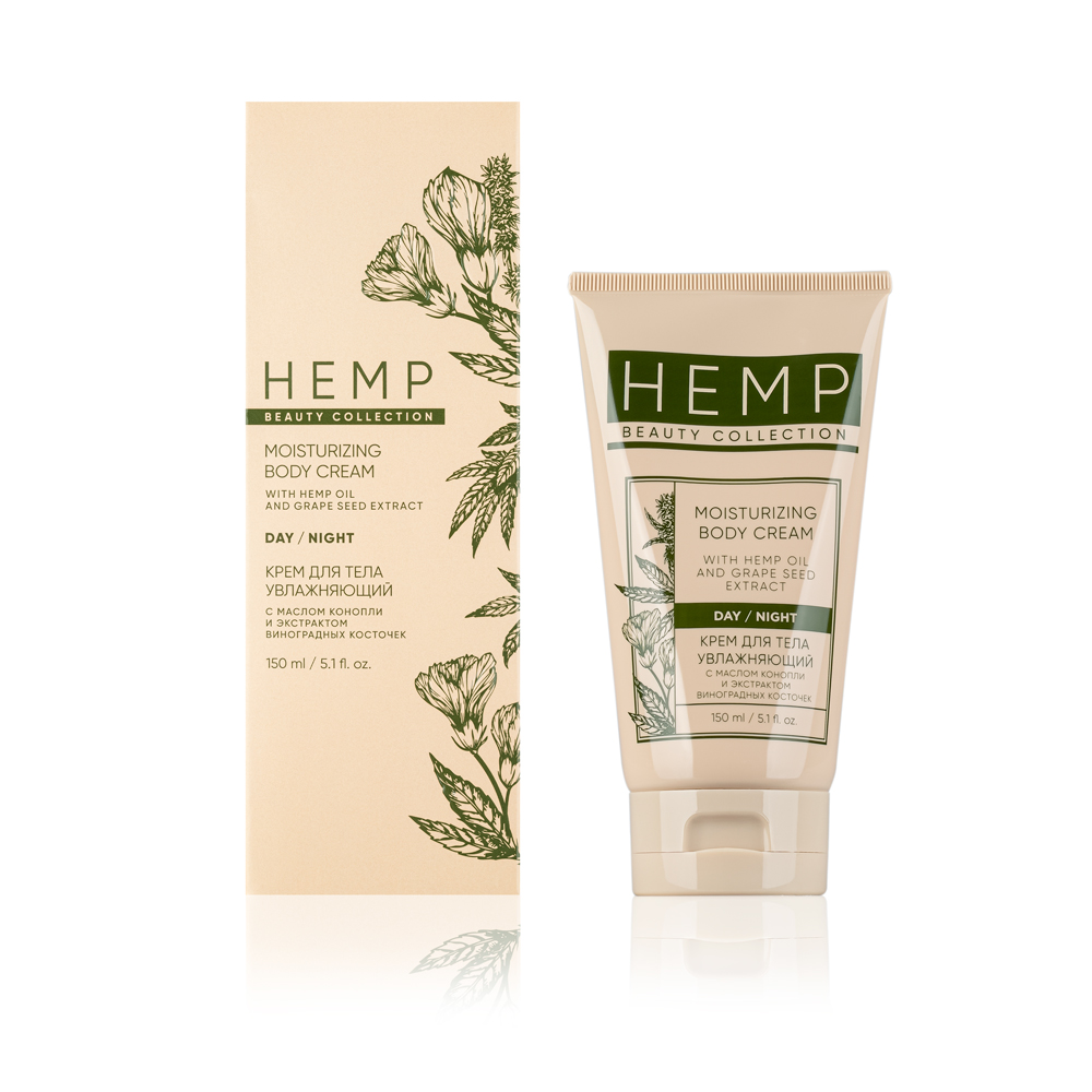 Kenevir moyi va uzum danagi ekstraktili HEMP namlantiruvchi badan kremi, 150 ml